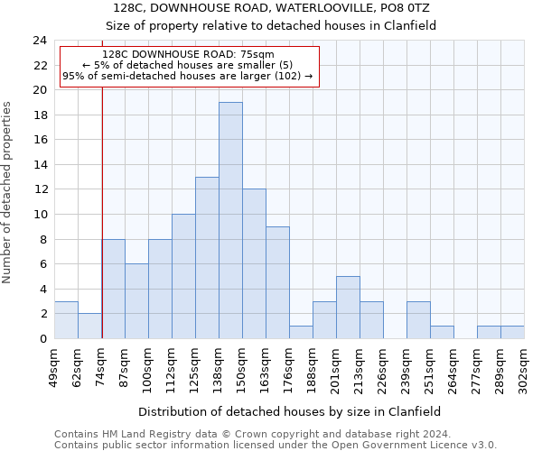 128C, DOWNHOUSE ROAD, WATERLOOVILLE, PO8 0TZ: Size of property relative to detached houses in Clanfield