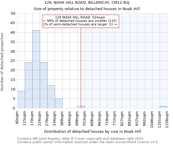 129, NOAK HILL ROAD, BILLERICAY, CM12 9UJ: Size of property relative to detached houses in Noak Hill