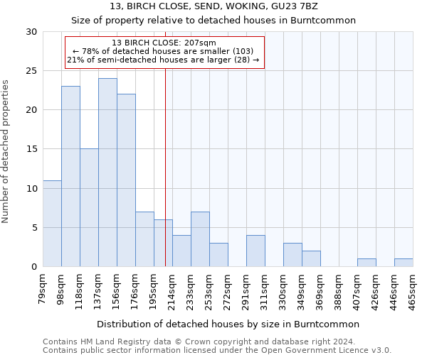 13, BIRCH CLOSE, SEND, WOKING, GU23 7BZ: Size of property relative to detached houses in Burntcommon