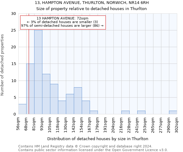 13, HAMPTON AVENUE, THURLTON, NORWICH, NR14 6RH: Size of property relative to detached houses in Thurlton