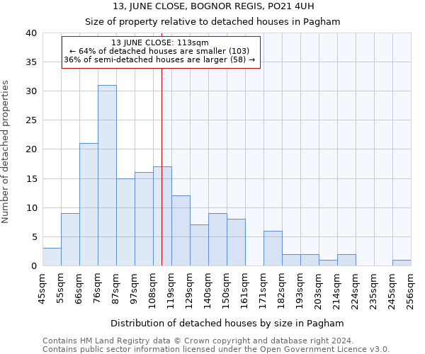 13, JUNE CLOSE, BOGNOR REGIS, PO21 4UH: Size of property relative to detached houses in Pagham