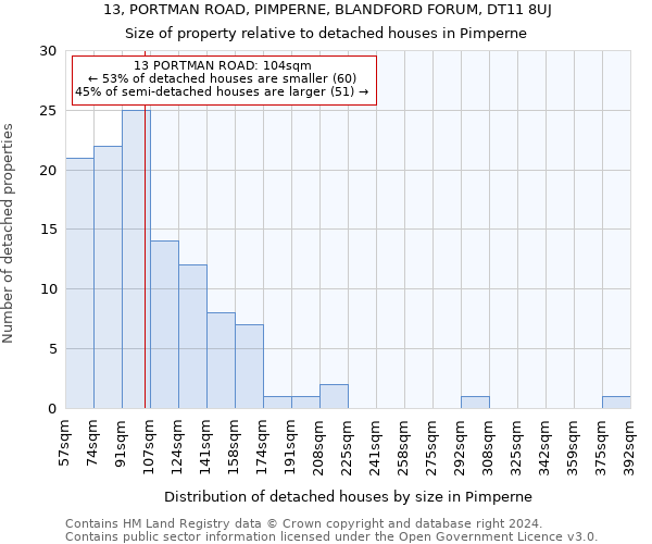 13, PORTMAN ROAD, PIMPERNE, BLANDFORD FORUM, DT11 8UJ: Size of property relative to detached houses in Pimperne