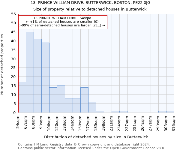 13, PRINCE WILLIAM DRIVE, BUTTERWICK, BOSTON, PE22 0JG: Size of property relative to detached houses in Butterwick