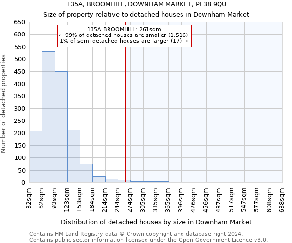 135A, BROOMHILL, DOWNHAM MARKET, PE38 9QU: Size of property relative to detached houses in Downham Market