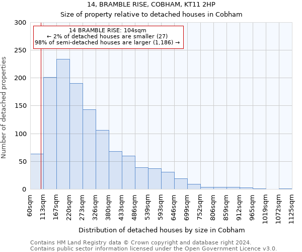 14, BRAMBLE RISE, COBHAM, KT11 2HP: Size of property relative to detached houses in Cobham