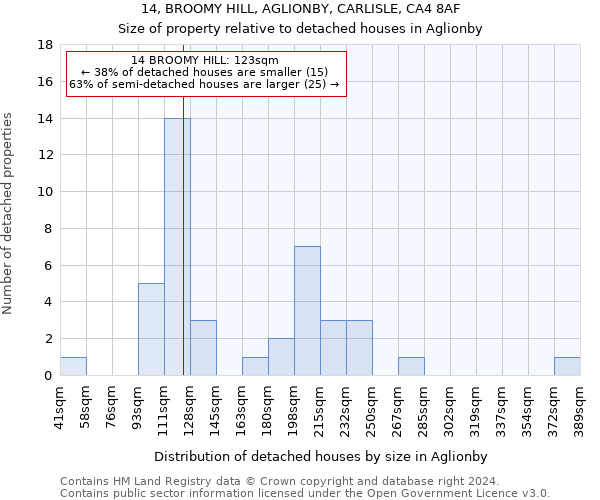 14, BROOMY HILL, AGLIONBY, CARLISLE, CA4 8AF: Size of property relative to detached houses in Aglionby