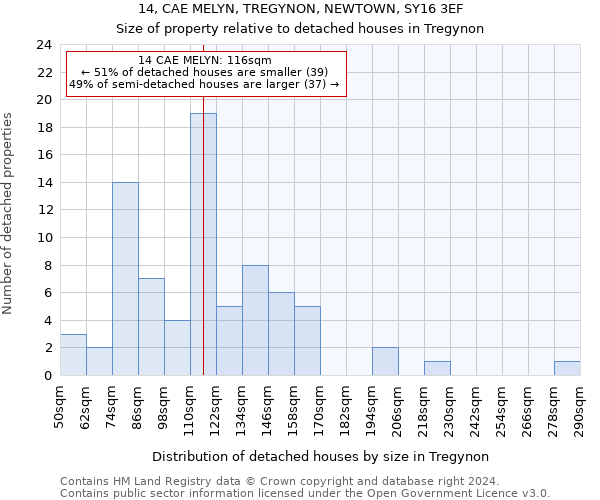 14, CAE MELYN, TREGYNON, NEWTOWN, SY16 3EF: Size of property relative to detached houses in Tregynon