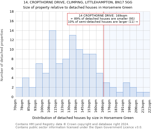 14, CROPTHORNE DRIVE, CLIMPING, LITTLEHAMPTON, BN17 5GG: Size of property relative to detached houses in Horsemere Green