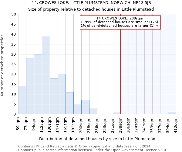 14, CROWES LOKE, LITTLE PLUMSTEAD, NORWICH, NR13 5JB: Size of property relative to detached houses in Little Plumstead