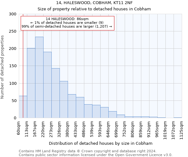 14, HALESWOOD, COBHAM, KT11 2NF: Size of property relative to detached houses in Cobham