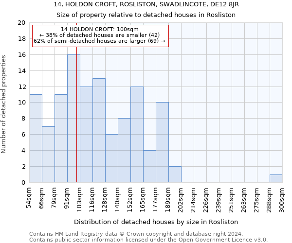 14, HOLDON CROFT, ROSLISTON, SWADLINCOTE, DE12 8JR: Size of property relative to detached houses in Rosliston