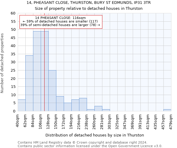 14, PHEASANT CLOSE, THURSTON, BURY ST EDMUNDS, IP31 3TR: Size of property relative to detached houses in Thurston