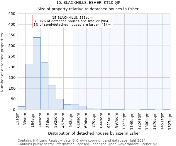 15, BLACKHILLS, ESHER, KT10 9JP: Size of property relative to detached houses in Esher