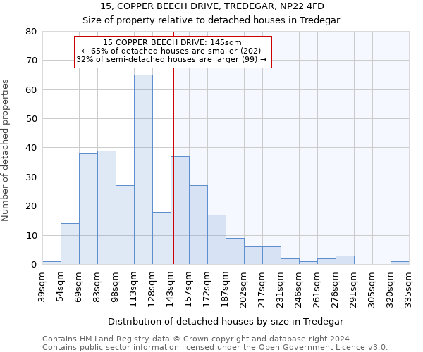 15, COPPER BEECH DRIVE, TREDEGAR, NP22 4FD: Size of property relative to detached houses in Tredegar