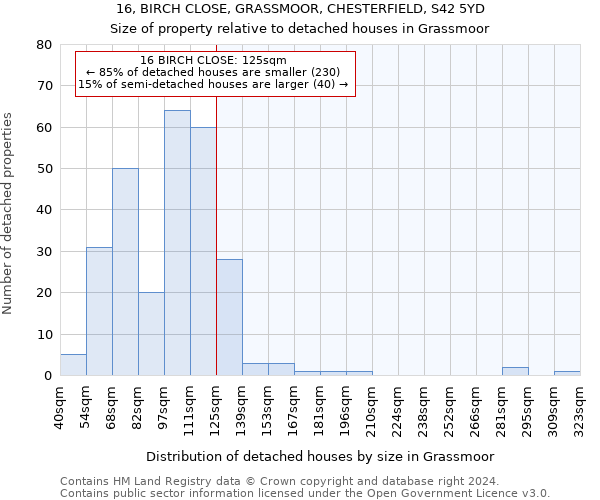 16, BIRCH CLOSE, GRASSMOOR, CHESTERFIELD, S42 5YD: Size of property relative to detached houses in Grassmoor