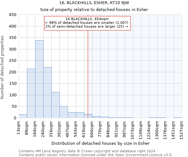 16, BLACKHILLS, ESHER, KT10 9JW: Size of property relative to detached houses in Esher