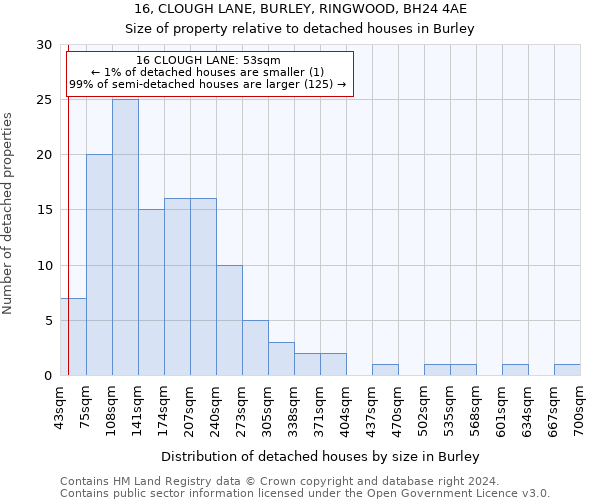 16, CLOUGH LANE, BURLEY, RINGWOOD, BH24 4AE: Size of property relative to detached houses in Burley