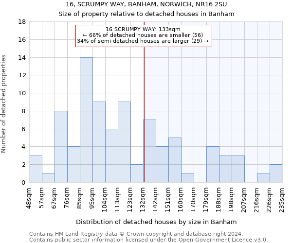 16, SCRUMPY WAY, BANHAM, NORWICH, NR16 2SU: Size of property relative to detached houses in Banham