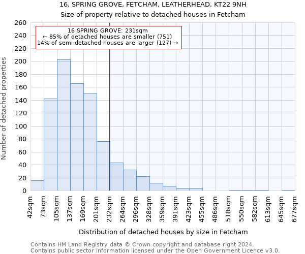 16, SPRING GROVE, FETCHAM, LEATHERHEAD, KT22 9NH: Size of property relative to detached houses in Fetcham