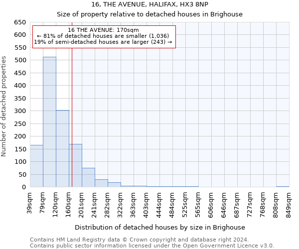 16, THE AVENUE, HALIFAX, HX3 8NP: Size of property relative to detached houses in Brighouse