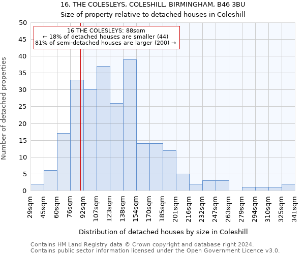 16, THE COLESLEYS, COLESHILL, BIRMINGHAM, B46 3BU: Size of property relative to detached houses in Coleshill