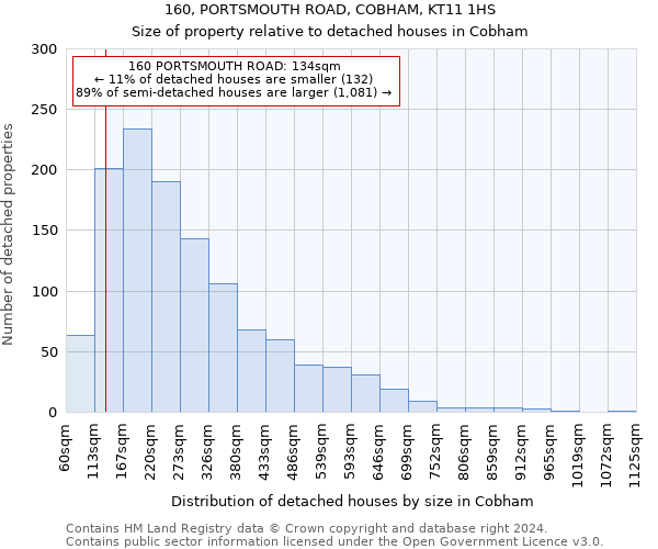 160, PORTSMOUTH ROAD, COBHAM, KT11 1HS: Size of property relative to detached houses in Cobham