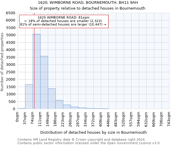 1620, WIMBORNE ROAD, BOURNEMOUTH, BH11 9AH: Size of property relative to detached houses in Bournemouth