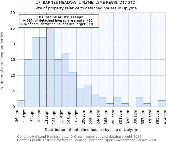 17, BARNES MEADOW, UPLYME, LYME REGIS, DT7 3TD: Size of property relative to detached houses in Uplyme