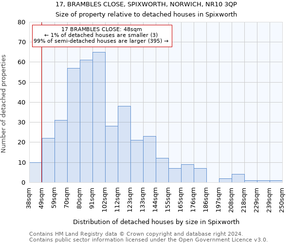 17, BRAMBLES CLOSE, SPIXWORTH, NORWICH, NR10 3QP: Size of property relative to detached houses in Spixworth