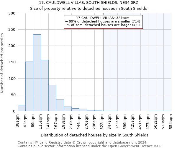 17, CAULDWELL VILLAS, SOUTH SHIELDS, NE34 0RZ: Size of property relative to detached houses in South Shields