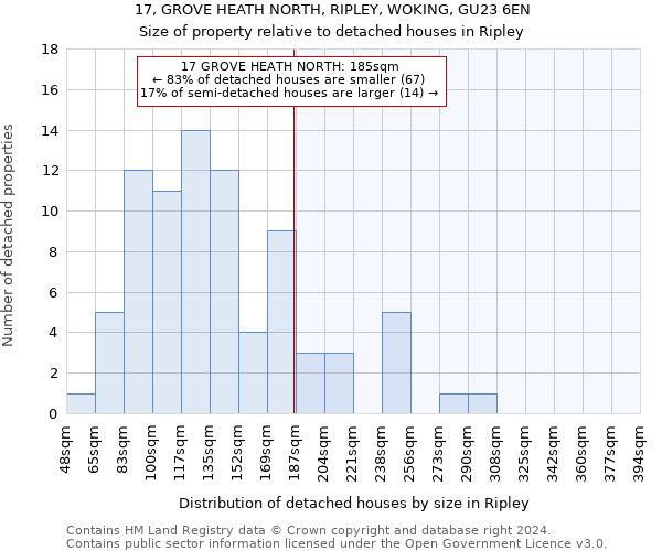 17, GROVE HEATH NORTH, RIPLEY, WOKING, GU23 6EN: Size of property relative to detached houses in Ripley