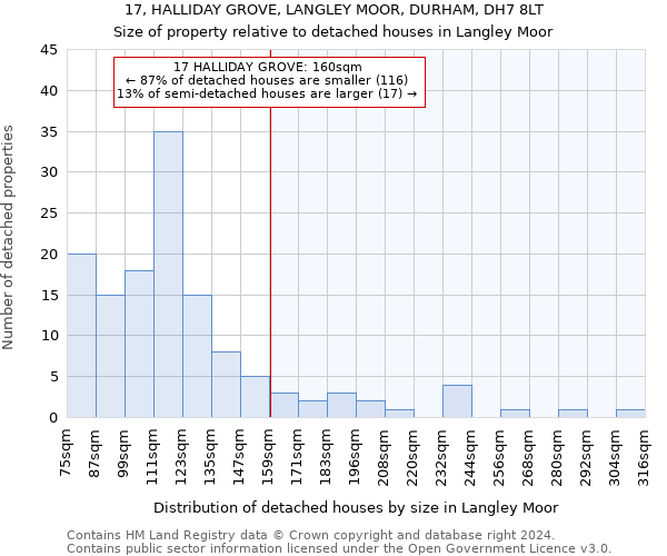 17, HALLIDAY GROVE, LANGLEY MOOR, DURHAM, DH7 8LT: Size of property relative to detached houses in Langley Moor