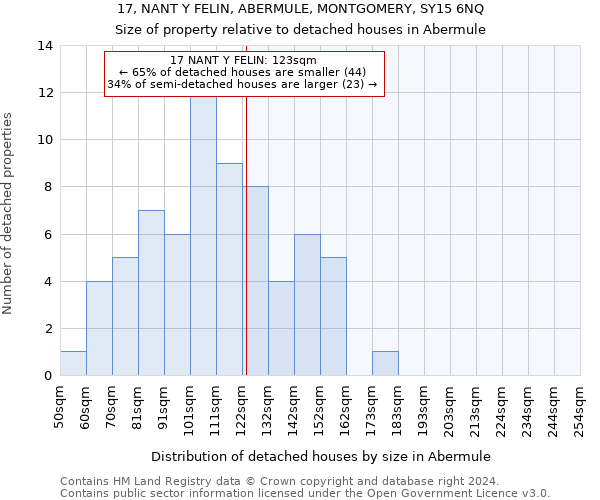 17, NANT Y FELIN, ABERMULE, MONTGOMERY, SY15 6NQ: Size of property relative to detached houses in Abermule