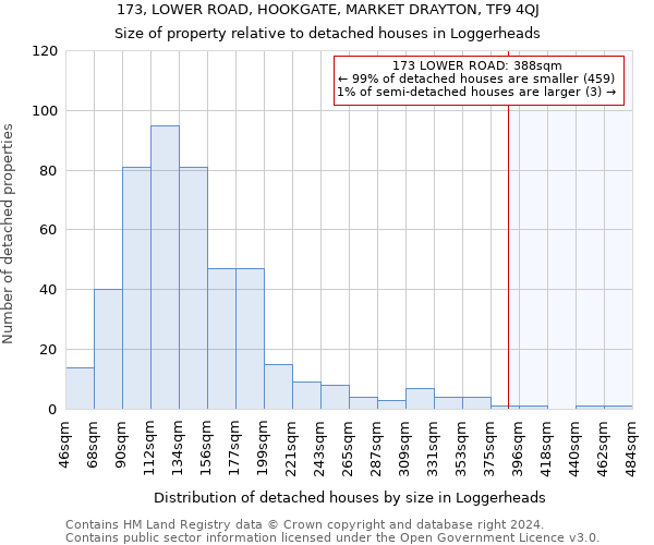 173, LOWER ROAD, HOOKGATE, MARKET DRAYTON, TF9 4QJ: Size of property relative to detached houses in Loggerheads