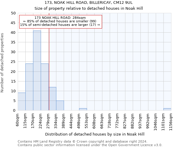 173, NOAK HILL ROAD, BILLERICAY, CM12 9UL: Size of property relative to detached houses in Noak Hill