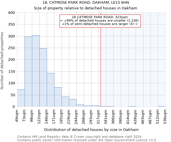 18, CATMOSE PARK ROAD, OAKHAM, LE15 6HN: Size of property relative to detached houses in Oakham