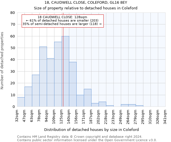 18, CAUDWELL CLOSE, COLEFORD, GL16 8EY: Size of property relative to detached houses in Coleford