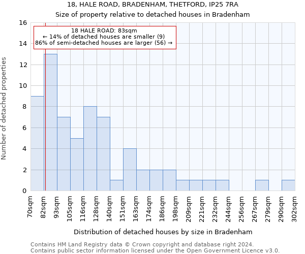 18, HALE ROAD, BRADENHAM, THETFORD, IP25 7RA: Size of property relative to detached houses in Bradenham