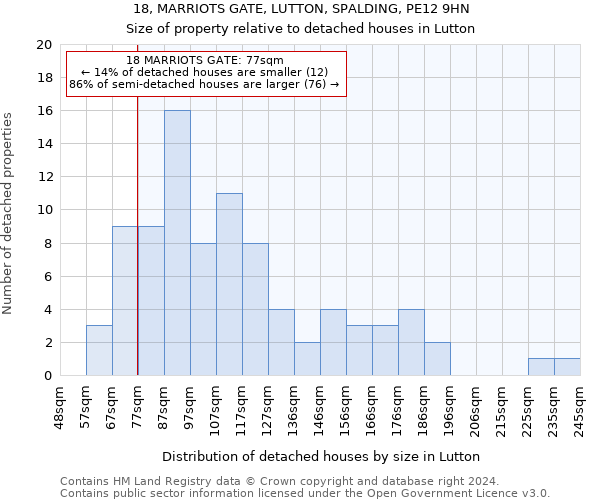 18, MARRIOTS GATE, LUTTON, SPALDING, PE12 9HN: Size of property relative to detached houses in Lutton