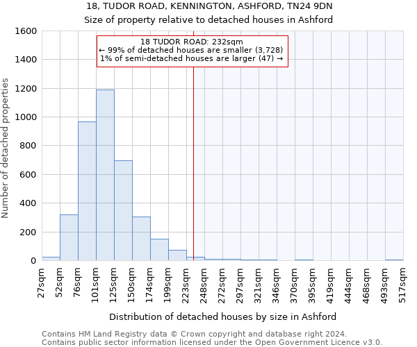 18, TUDOR ROAD, KENNINGTON, ASHFORD, TN24 9DN: Size of property relative to detached houses in Ashford