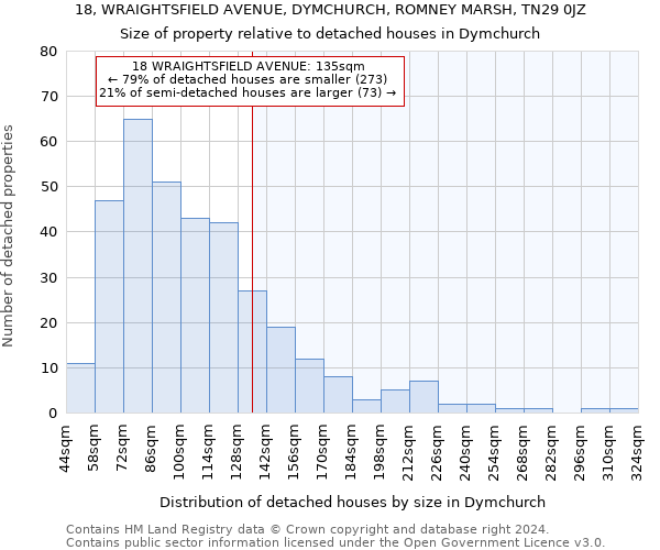 18, WRAIGHTSFIELD AVENUE, DYMCHURCH, ROMNEY MARSH, TN29 0JZ: Size of property relative to detached houses in Dymchurch