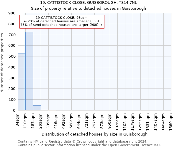 19, CATTISTOCK CLOSE, GUISBOROUGH, TS14 7NL: Size of property relative to detached houses in Guisborough