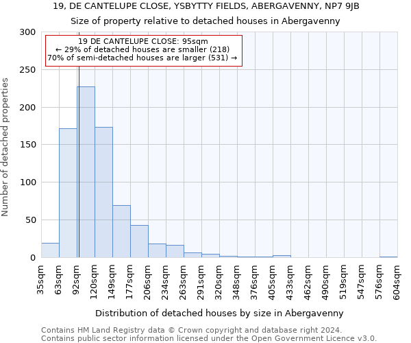 19, DE CANTELUPE CLOSE, YSBYTTY FIELDS, ABERGAVENNY, NP7 9JB: Size of property relative to detached houses in Abergavenny