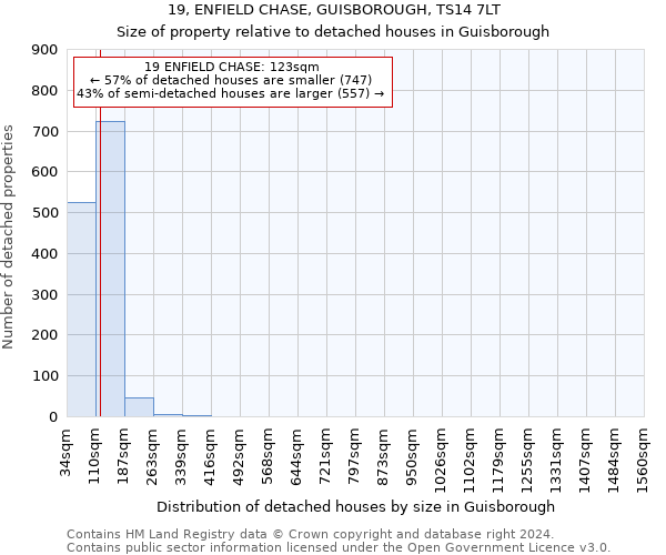 19, ENFIELD CHASE, GUISBOROUGH, TS14 7LT: Size of property relative to detached houses in Guisborough