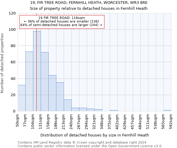 19, FIR TREE ROAD, FERNHILL HEATH, WORCESTER, WR3 8RE: Size of property relative to detached houses in Fernhill Heath