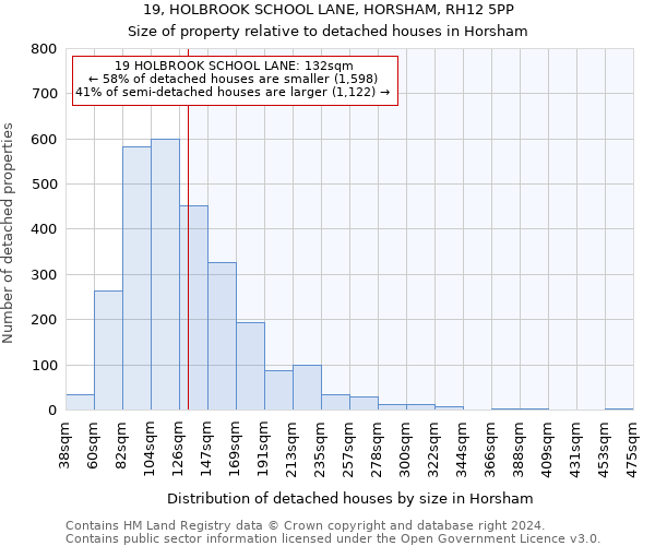 19, HOLBROOK SCHOOL LANE, HORSHAM, RH12 5PP: Size of property relative to detached houses in Horsham