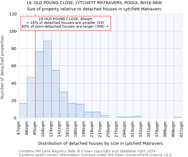19, OLD POUND CLOSE, LYTCHETT MATRAVERS, POOLE, BH16 6BW: Size of property relative to detached houses in Lytchett Matravers