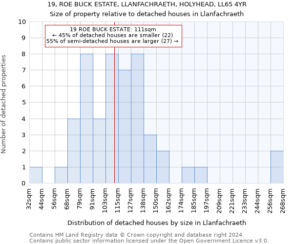 19, ROE BUCK ESTATE, LLANFACHRAETH, HOLYHEAD, LL65 4YR: Size of property relative to detached houses in Llanfachraeth