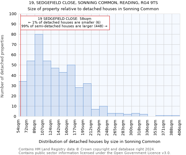 19, SEDGEFIELD CLOSE, SONNING COMMON, READING, RG4 9TS: Size of property relative to detached houses in Sonning Common