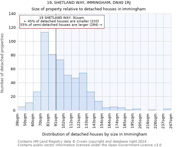 19, SHETLAND WAY, IMMINGHAM, DN40 1RJ: Size of property relative to detached houses in Immingham